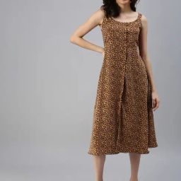 SHOWOFF Brown Animal Print Midi Fit & Flare Dress-image-32