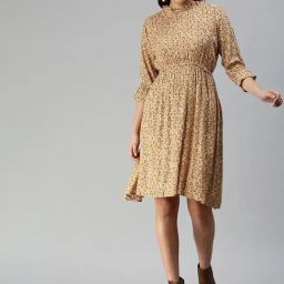 SHOWOFF Beige Floral Print A Line Dress-image-22