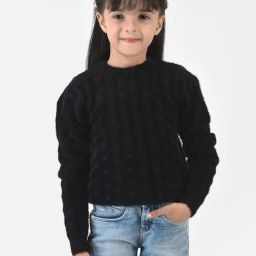 Crimsoune Club Kids Black Self Design Full Sleeves Sweater-image-13