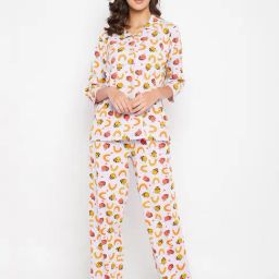 Clovia Light Purple Printed Cotton Shirt With Pyjamas-image-42
