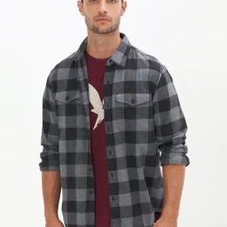 American Eagle Grey Cotton Regular Fit Checks Shirt-picture-47