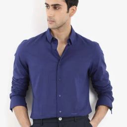 Rare Rabbit Blue Regular Fit Solid Shirt-image-73