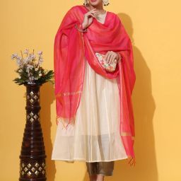 DECKEDUP Magenta Solid Dupatta image 4