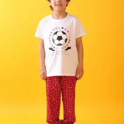 Anthrilo Boys White & Red Cotton Regular Fit Self Joggers Set-picture-3