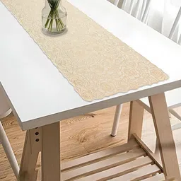 Aura Beige Floral Printed Vinyl 4 Seater Dinning Table Runner-30