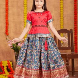 Aarika Kids Red & Blue Embroidered Lehenga with Choli-image-53