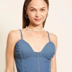 Bene Kleed Blue Cotton Skinny Tops-picture-48