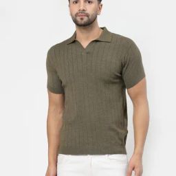 Kalt Olive Regular Fit Striped Polo T-Shirt-picture-48
