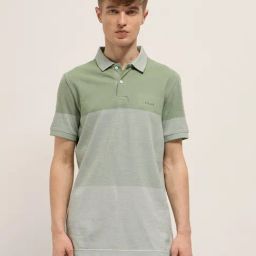 The Bear House Green Cotton Slim Fit Colour Block Polo T-Shirt-image-97