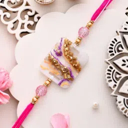 Aapno Rajasthan Gold & Purple Resin Designed Pink Thread Rakhi-image-58