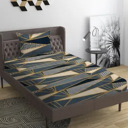 YaAkholic Blue & Beige Printed Microfiber 210 TC Single Bedsheet Set - 2.23 m x 1.45 m-picture-23