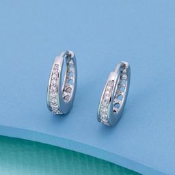 Kushal's Fashion Jewellery Rhodium-Plated Spherical Zircon Hoop Earrings-image-38