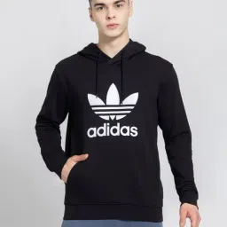 Adidas Originals Black Regular Fit Cotton Trefoil Hooded Sweatshirt-image-65