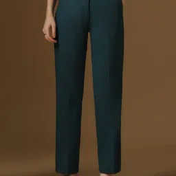 TAHVO Blue Viscose Solid Trousers-image-97