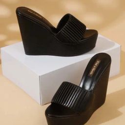 Flat N Heels Women's Black Casual Wedges-image-81