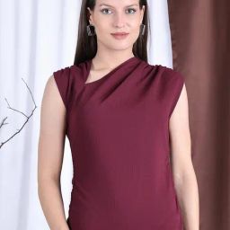 NEUDIS Wine Polyester Solid Sleeveless Top-image-25