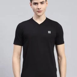 Rock.it Black Slim Fit V-Neck Sports T-Shirt-image-56