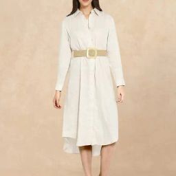 RAREISM Beige Cotton Blend Solid Long Sleeves Dress-image-53