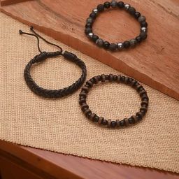 Aatmana Black Beaded Elasticated Flexible fit Bracelet Set of 3-46