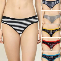 AROUSY Black & White Striped Hipster Panties - Pack Of 6-image-26