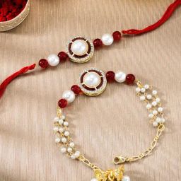 Peora Maroon Rakshabandhan with Pearl Rakhi for Bhaiya Bhabhi-17