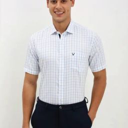Allen Solly White Cotton Slim Fit Checks Shirt-image-37