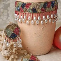 Moedbuille White Pearls & Multi Beads Embroidered Design Handcrafted Contemporary Jewellery Set-17