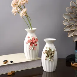 TAYHAA White & Pink 2 Pieces Blossom Textured Ceramic Flower Vases-image-54