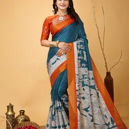 LeeliPeeri Designer Woven Design Printed Zari Saree With Contrast Blouse Piece-picture-49