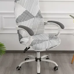 HOKIPO White & Black Geometric Printed Stretchable Chair Cover-image-67