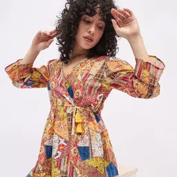all about you Women Ethnic Motifs Printed V-Neck Cotton Wrap Longline Top-image-91