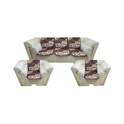 MONKDECOR Brown & Beige Printed Velvet 5 Piece Sofa Cover-picture-21