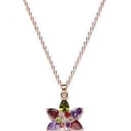Jewels Galaxy Multicoloured 18K Rose Gold-Plated CZ Stone-Studded Pendant with Chain-image-7