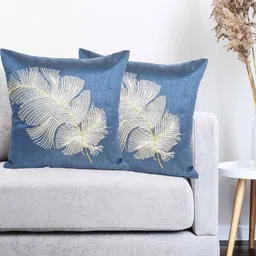 Vinayaka Fab Blue Set of 2 Floral Square Cushion Covers-picture-25