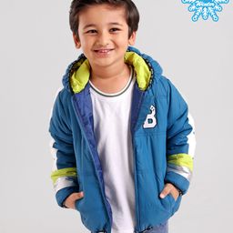 Babyhug Full Sleeves Hooded Padded Winter Jacket Color Block - Blue-12