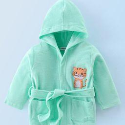 Babyhug Knit Terry Full Sleeves Hooded Bath Robe with Tiger Patch - Blue-image-39