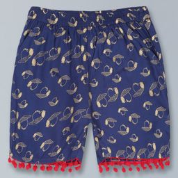 Kiddopanti Seamless Heart Printed & Pom Pom Lace Embellished Shorts - Navy Blue-image-74