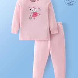 Babyoye Full Sleeves Thermal Inner Wear Set Bear Print - Pink-image-51