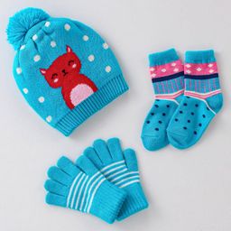 Model Set of Woollen Cap Gloves Socks Animal Print - Diameter 10 cm (Colour May Vary)-image-74