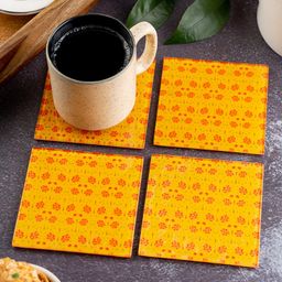 Kolorobia Babur Square Glass Coaster- Yellow-image-95