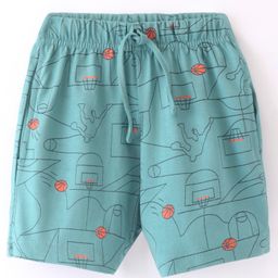Evimo Single Jersey Knit Above Knee Length Shorts Basketball Print -  Green-image-33