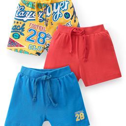 Babyhug Cotton Knit Shorts With Varsity Print Pack Of 3 - Red Blue & Yellow-image-70