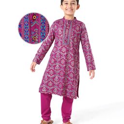 EARTHY TOUCH Single Jersey Knit Full Sleeves Floral Printed Kurta Pyjama Set - Purple-image-64