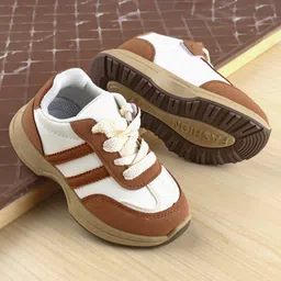 Babyoye Striped Design Lace Up Closure Sneaker Shoes - Brown & White-picture-16