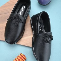 Stefens Synthetic Self Design Shoes - Black-image-8