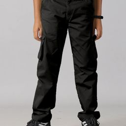 Kiddopanti Solid Button Down Cargo Pant - Jet Black-image-68