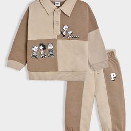 Mi Arcus Peanuts Featuring Full Sleeves Colour Blocked Snoopy Printed Sweatshirt & Joggers Set - Brown-image-27