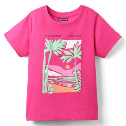 Pine Kids Cotton Knit Half Sleeves T-Shirt with Beach Theme Print - Pink-picture-1