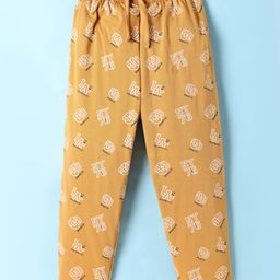 Taeko Single Jersey Knit Lounge Pants With Sports Theme Text Print - Golden-image-2