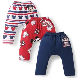 Babyhug Disney Interlock Knit Ankle Length Diaper Leggings with Mickey Mouse & Graphics Pack of 3 - Navy Blue Red White-picture-23